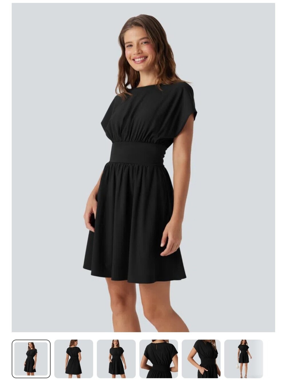 Halara Breezeful Batwing Short Sleeve Flowy Quick Dry Mini Work Dress with Pock